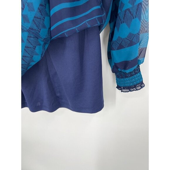 Love, Fire Shift Dress Size XS Sheer Overlay Lined Back Zipper Jewel Blue - Picture 5 of 12
